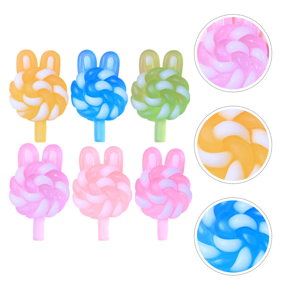 Resin Craft Material - 24 個のかわいい漫画ロリポップチャームウサギの形をした光るプラスチック樹脂ペンダント DIY クラフトジュエリー用品キーホルダーネックレス用