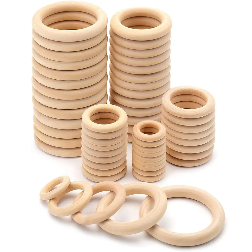 Wood Ring Blank - 未完成の無垢木製リング 15-100MM 天然木リング マクラメDIYクラフト用 木製フープ 装飾品