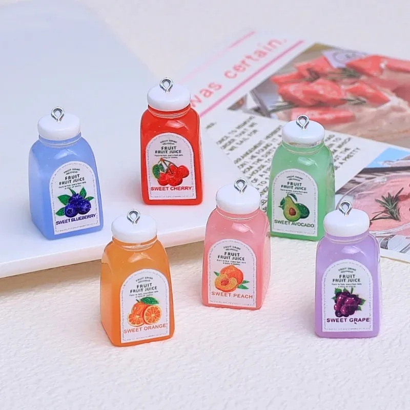 Resin Craft Supplies - 10個入り かわいいミニ3Dチェリーオレンジジュースボトル レジンペンダント キュートなドリンクチャーム DIY手作りクラフト用品 イヤリング用