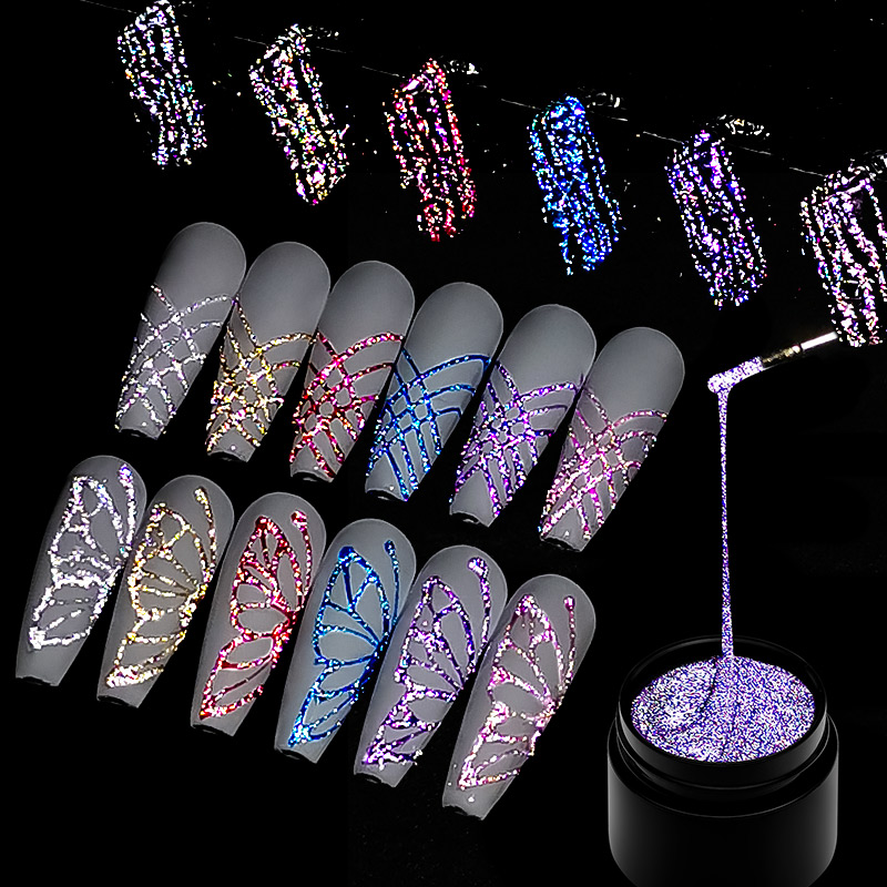 Resin Glitter Pack - 6個セット 反射グリッタースパイダージェルネイルポリッシュセット ゴールドシルバー ドローイングペイントライナージェル ソークオフネイルジェル ネイルアートDIY用