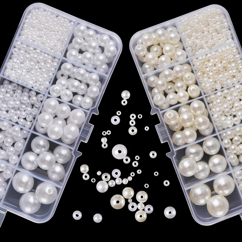 Resin Jewelry Kit - 800個入り人工フェイクパール樹脂ビーズキット、丸型パールビーズ、穴あきルーズパール、DIYクラフトネックレスジュエリー用