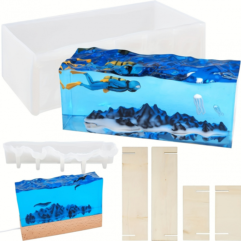 Resin Ocean Wave Mold - オーシャンウェーブ樹脂モールドエポキシ樹脂水の波紋長方形シリコンモールド樹脂鋳造モールドアートスイングテーブルホームデコ1セット