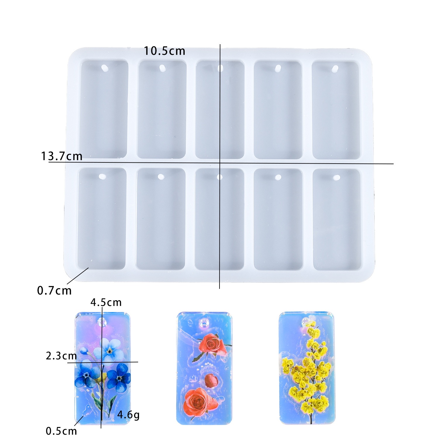 Silicone Mold Tray - DIY エポキシ樹脂モールド 10 接続正方形フルプレート小さなペンダントキーホルダーシリコンモールド手作りジュエリー
