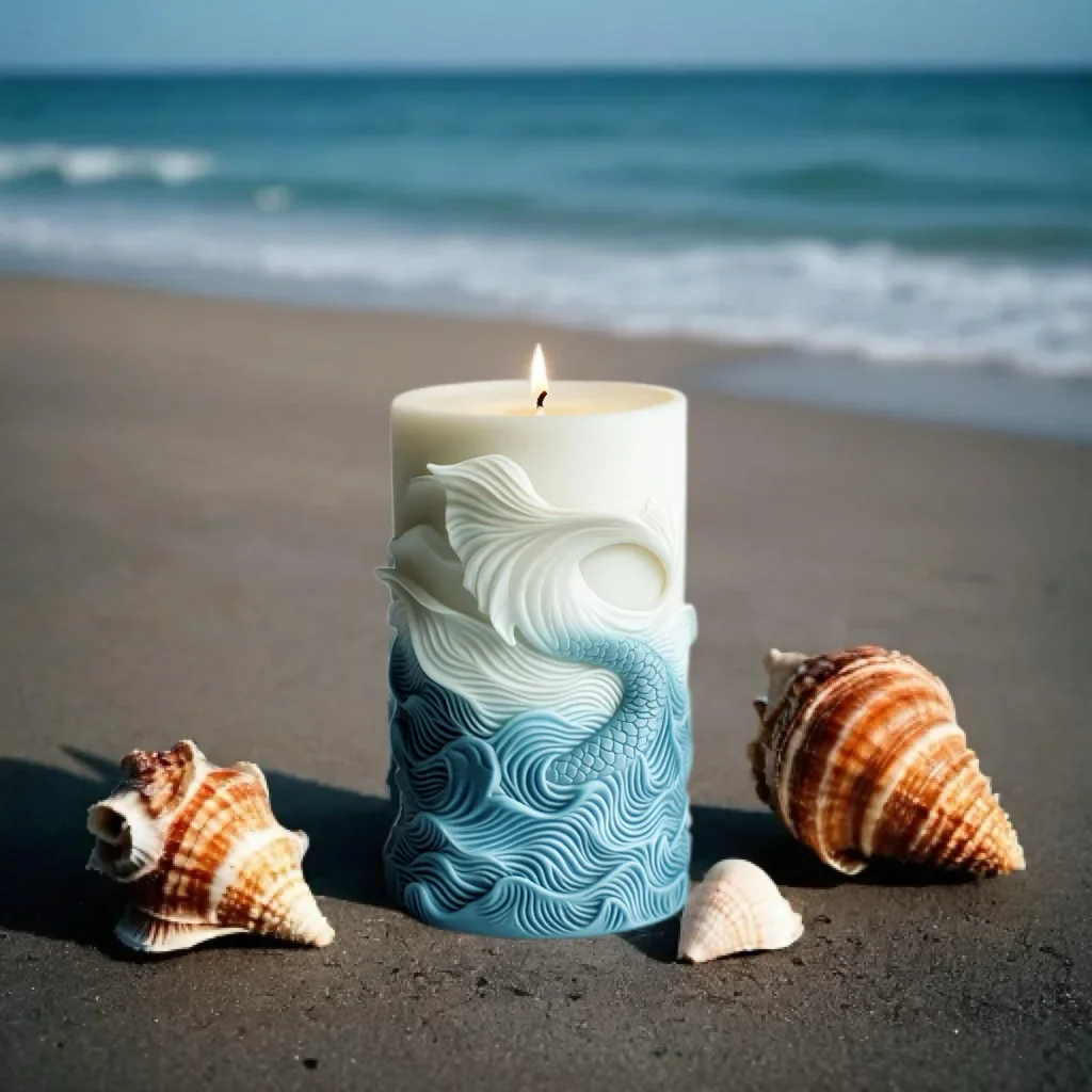 Resin Ocean Wave Mold - 円筒形シリコンキャンドルモールド,日曜大工,海の波,泡円筒形,海,クジラ,イルカ,レリーフ,家の装飾,石膏樹脂