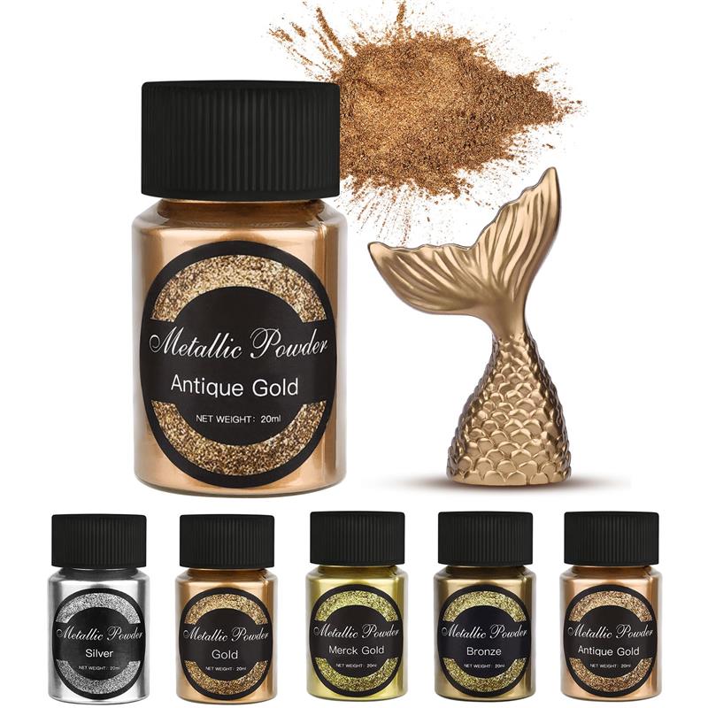Resin Pigment Set - 20 ミリリットルシマーメタリックゴールドシルバー顔料真珠光沢のある着色剤パール顔料染料 UV 樹脂エポキシカラージュエリーメイキング
