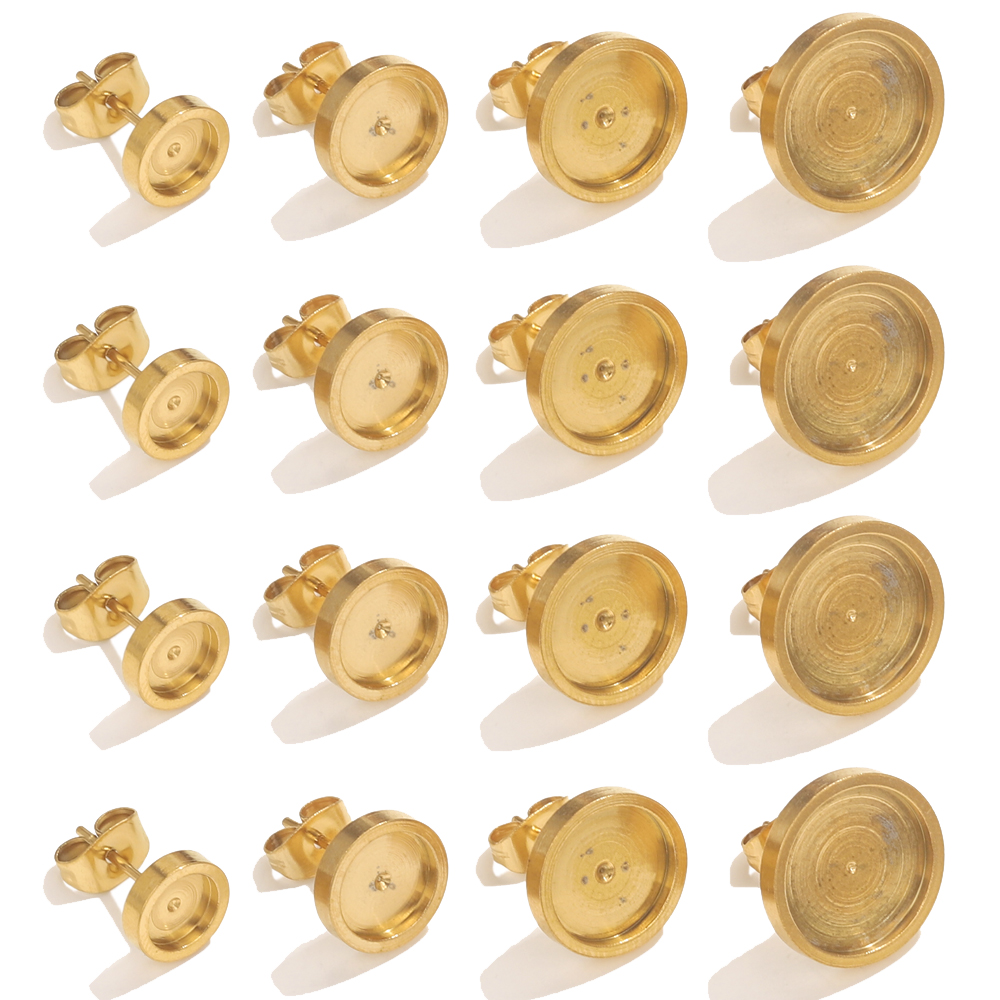 Resin Jewelry Kit - 10 個ステンレス鋼ゴールドイヤリングスタッドバックカボションベースベゼル設定 DIY 樹脂イヤリングベースジュエリーメイキング所見バルク