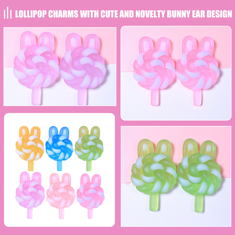 24 個のかわいい漫画ロリポップチャームウサギの形をした光る - Resin Craft Material のレビューと価格