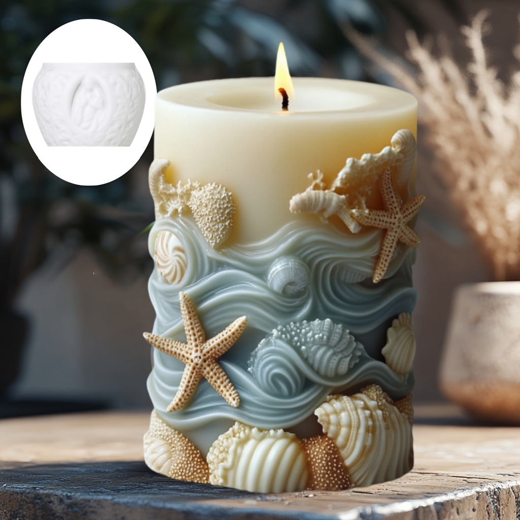 DIY オーシャンスタイルレリーフ円筒キャンドルシリコーン型 - Resin Ocean Wave Mold のレビューと価格