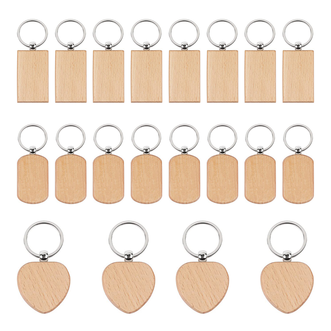 20個入り 未仕上げ木製キーホルダーブランク 長方形 ハート - Wood Ring Blank のレビューと価格
