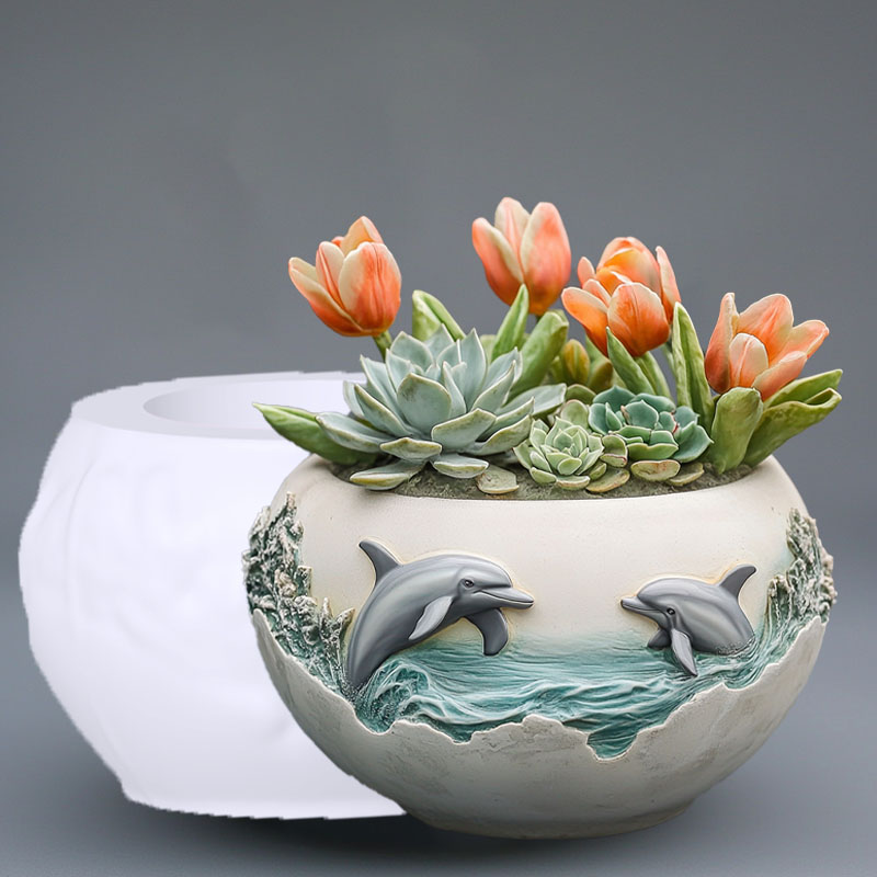 カップルイルカレリーフ多肉植物植木鉢樹脂シリコーン型海の波動 - Resin Ocean Wave Mold のレビューと価格